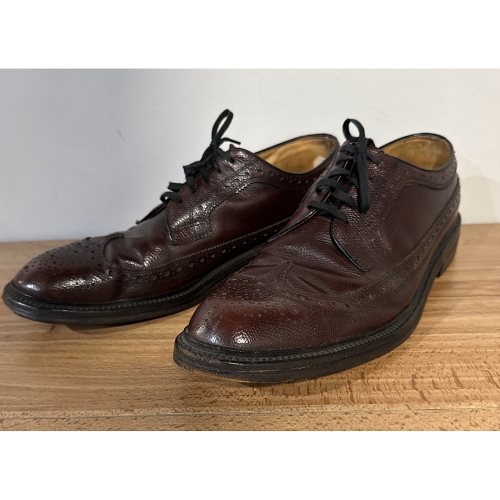 Vintage Nettleton Brogue Wingtip Oxford Pebble Grain Brown Leather Shoes 11 USA